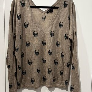 Skull Cashmere Tan V-Neck Sweater